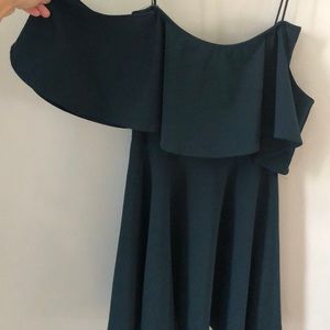 Dark Green/blue strapless off the shoulder dress
